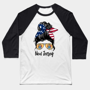 New Jersey girl Messy bun , American Girl , New Jersey Flag Baseball T-Shirt